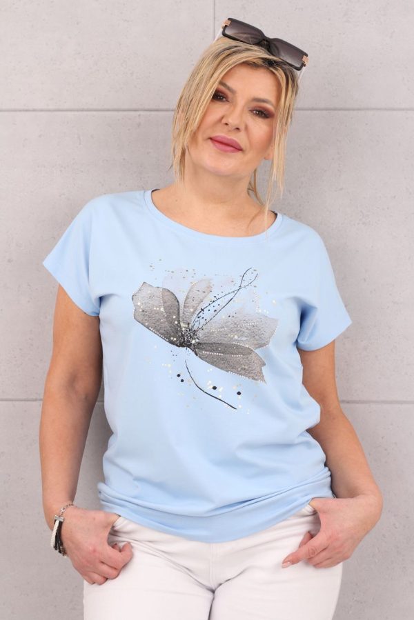 Bluzka oversize z nadrukiem kwiatowym niebieska