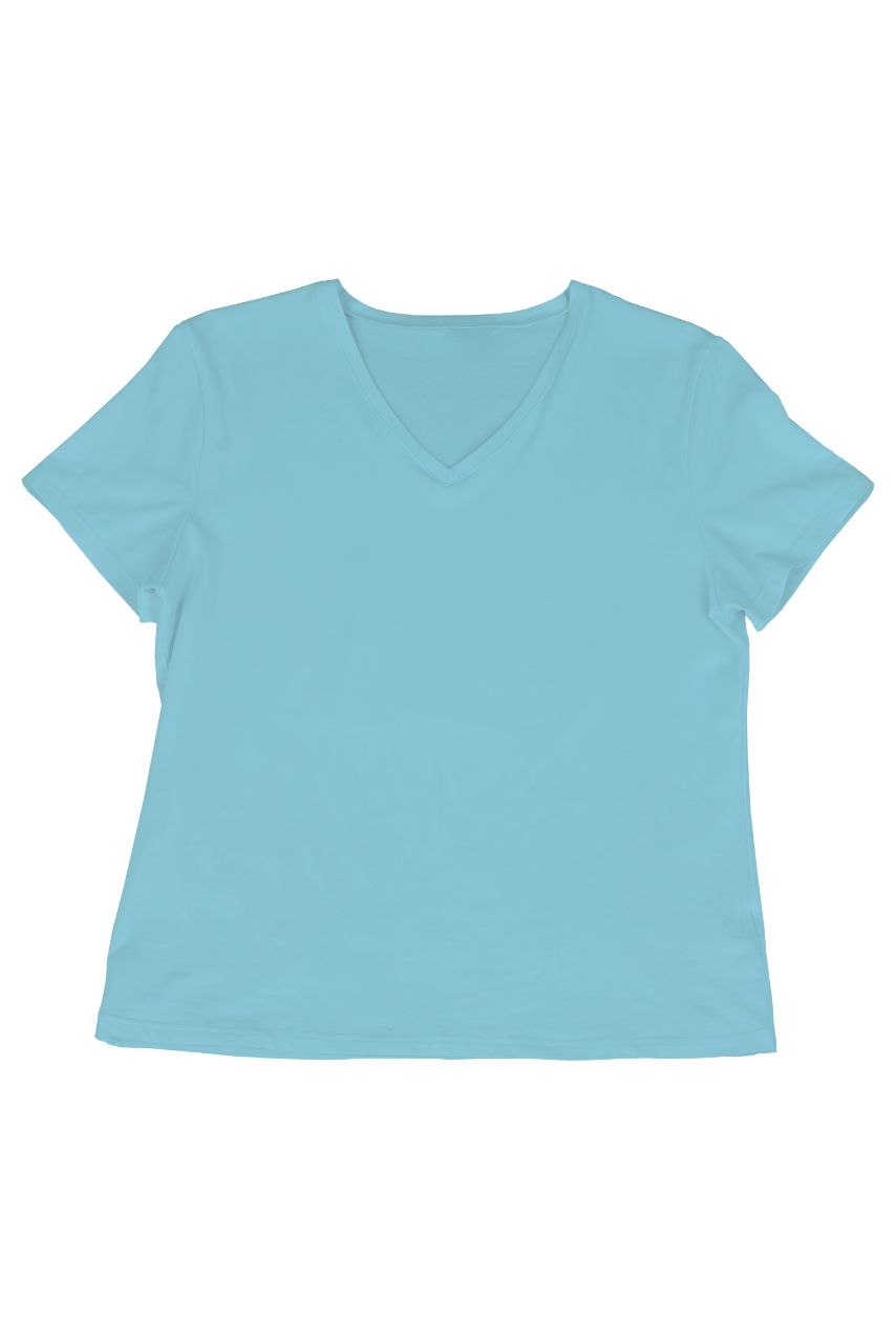 Niebieski t-shirt damski z dekoltem V