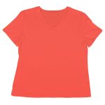 Pomarańczowy t-shirt damski z dekoltem V