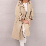 Długa kurtka parka z kapturem beżowa