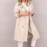 Długa kurtka parka z kapturem kremowa