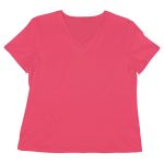 Różowy t-shirt damski z dekoltem V