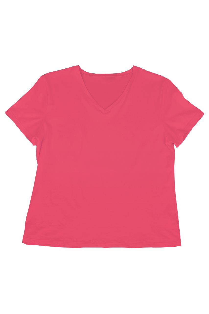 Różowy t-shirt damski z dekoltem V