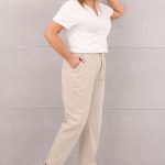 Spodnie mom fit z gumką w pasie beżowe