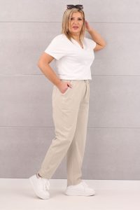 Spodnie mom fit z gumką w pasie beżowe