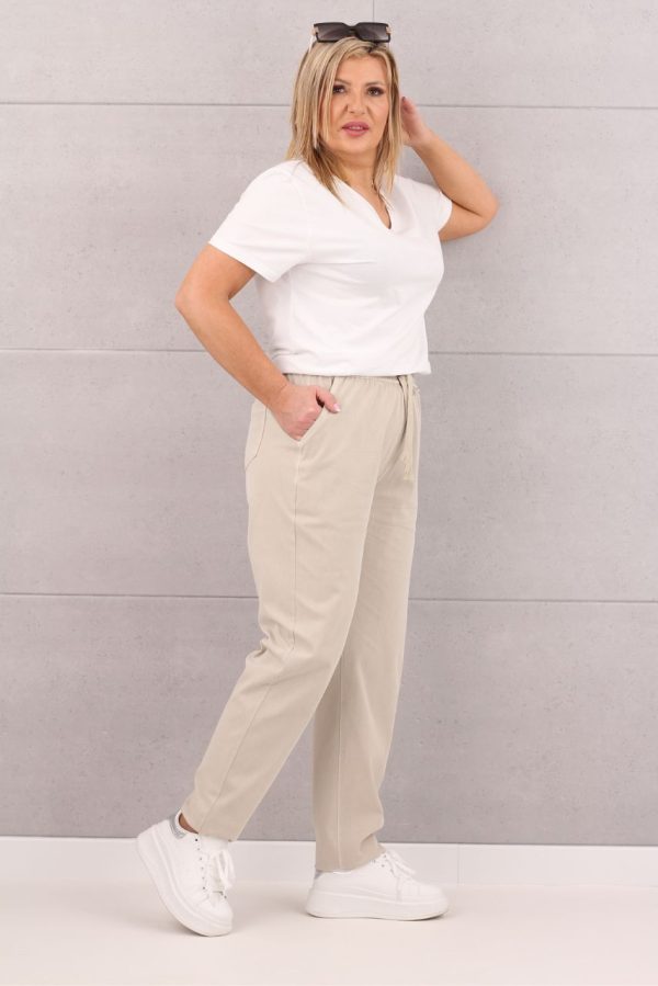 Spodnie mom fit z gumką w pasie beżowe