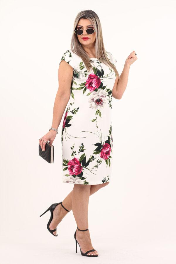 Sukienka elegancka wizytowa biała w różowe kwiaty