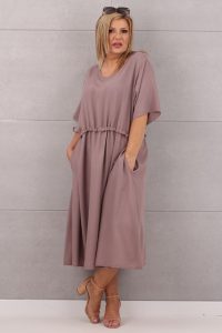 Sukienka ściągana w pasie brudny róż