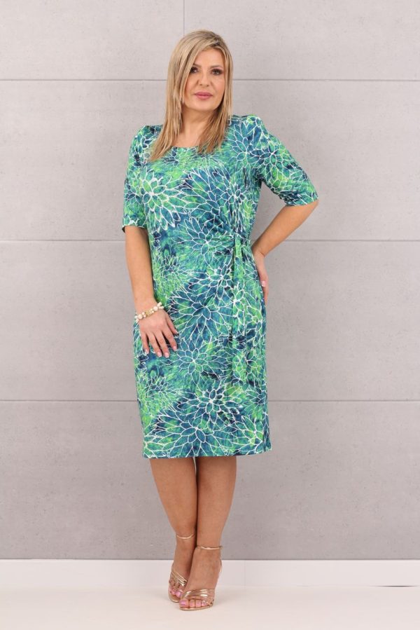 Zielona sukienka ściągana w pasie rozeta