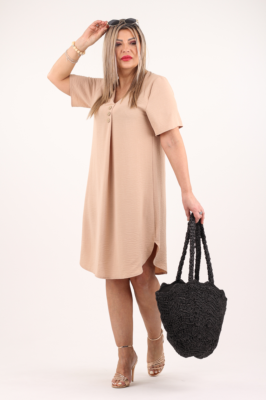 Sukienka z guzikami z przodu beżowa