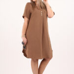 Sukienka z guzikami z przodu brązowa
