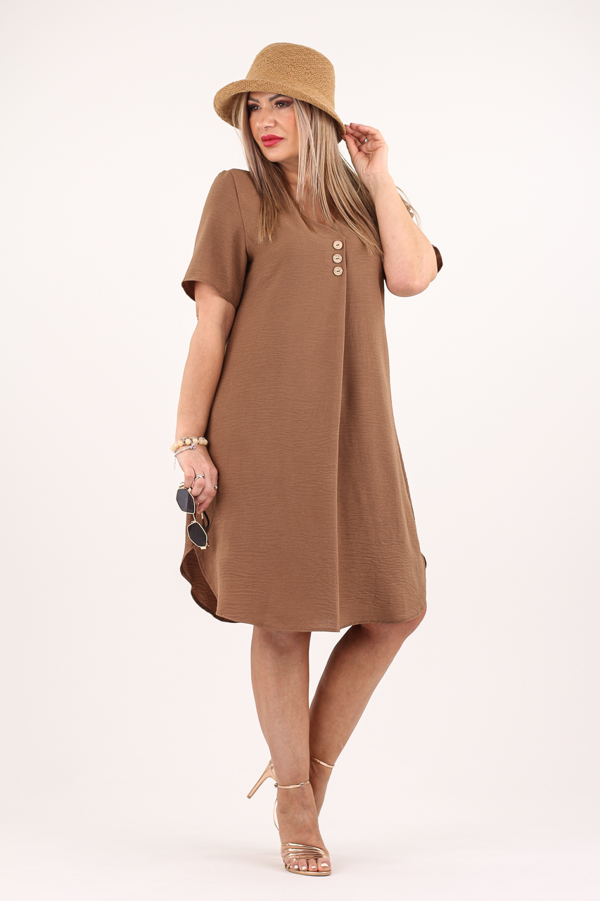 Sukienka z guzikami z przodu brązowa