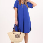 Sukienka z guzikami z przodu chabrowa