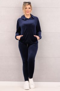 Welurowy komplet dresowy granatowy