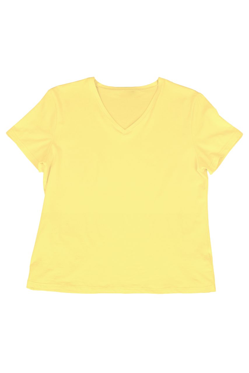 Żółty t-shirt damski z dekoltem V