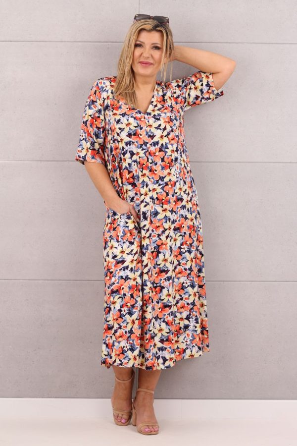 Zwiewna sukienka oversize w kwiaty wielokolorowa