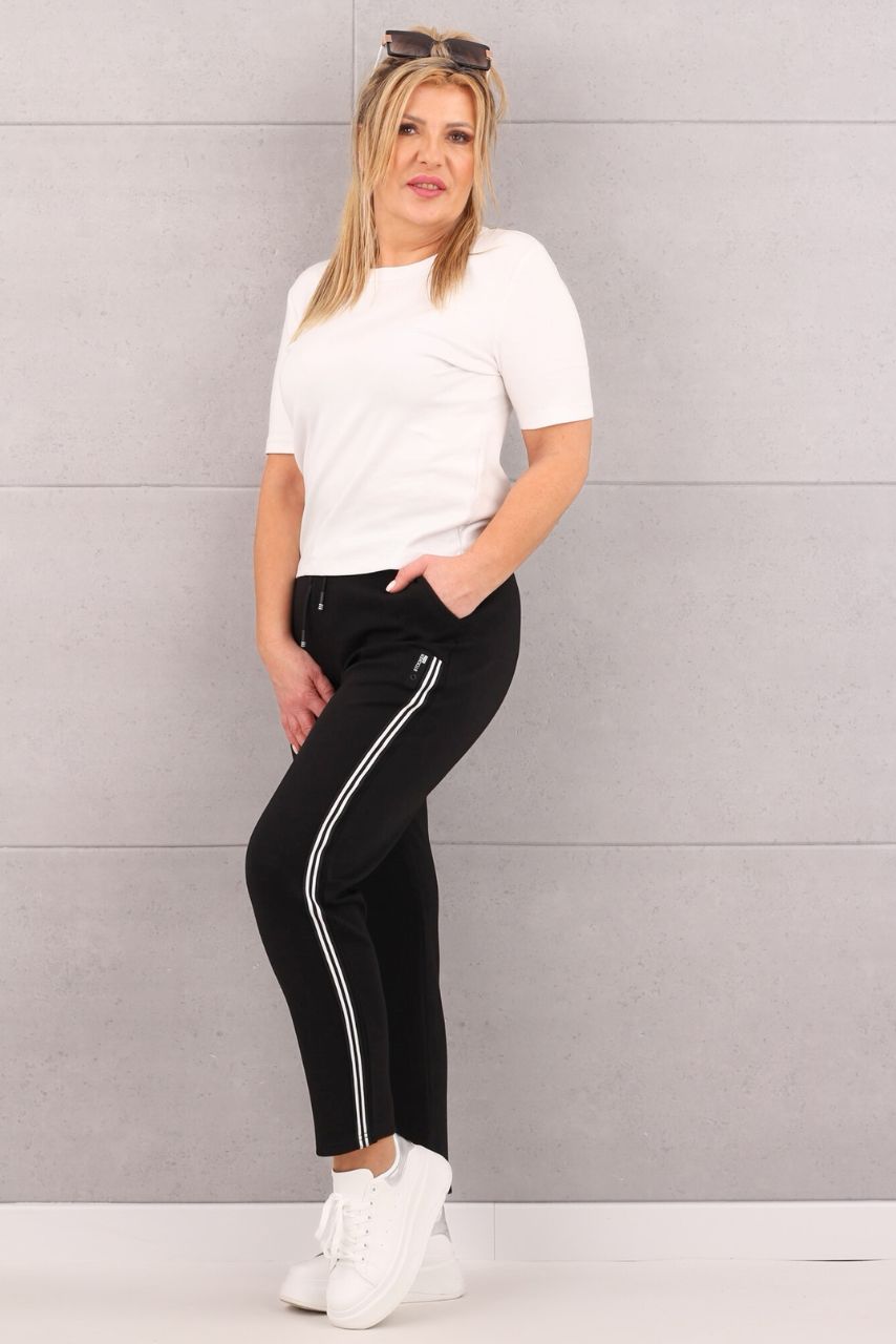 Spodnie dresowe czarne z białym lampasem