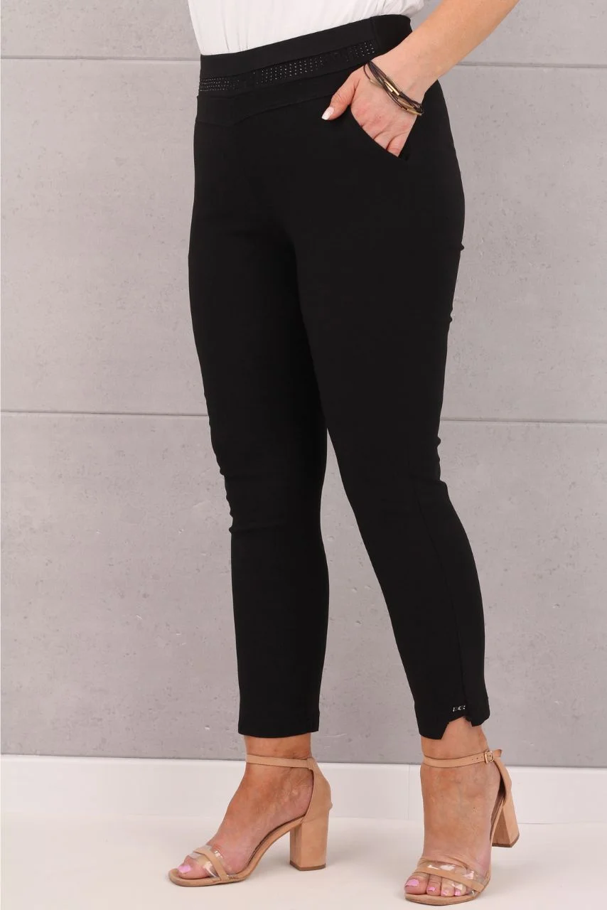 Eleganckie spodnie z dżetami w pasie czarne