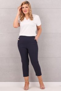 Spodnie rybaczki z ozdobnymi guzikami granatowe