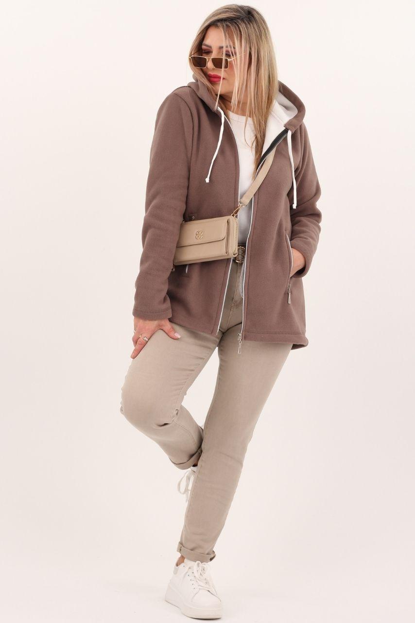 Polar damski brązowy rozpinany – bluza plus size z kapturem