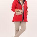 Polar damski czerwony rozpinany – bluza plus size z kapturem
