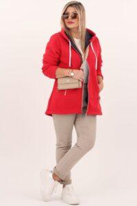 Polar damski czerwony rozpinany – bluza plus size z kapturem