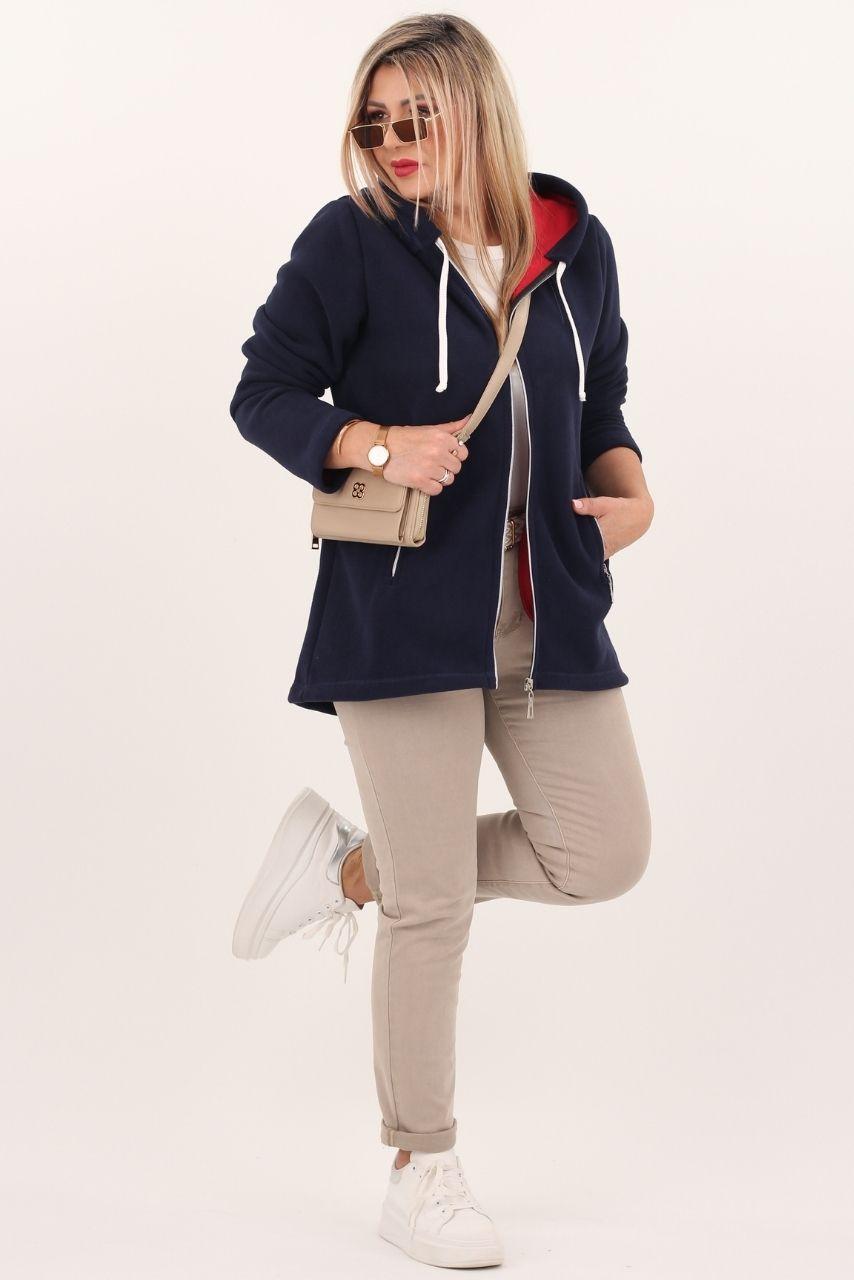 Polar damski granatowy rozpinany – bluza plus size z kapturem