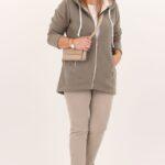 Polar damski khaki rozpinany – bluza plus size z kapturem