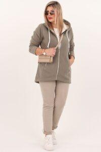 Polar damski khaki rozpinany – bluza plus size z kapturem
