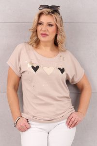 Beżowa bluzka damska w serca