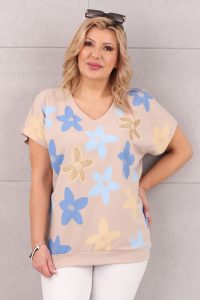 Beżowa bluzka damska ze ściągaczem na dole