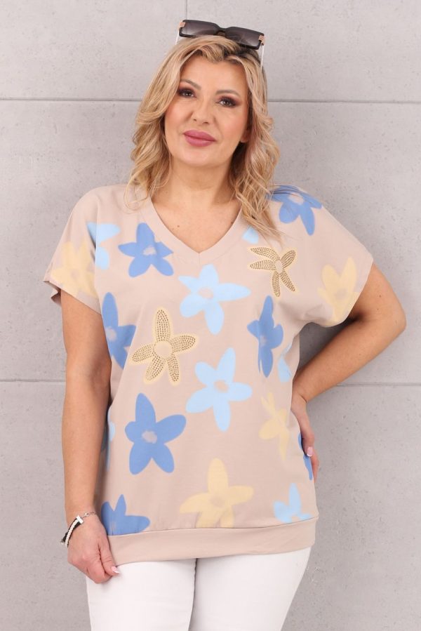 Beżowa bluzka damska ze ściągaczem na dole