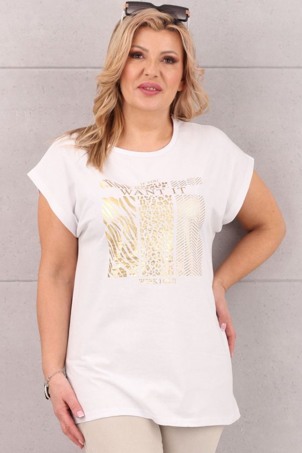 Biała koszulka ze złotym nadrukiem