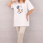 Biała tunika z krótkim rękawem oversize w kwiaty