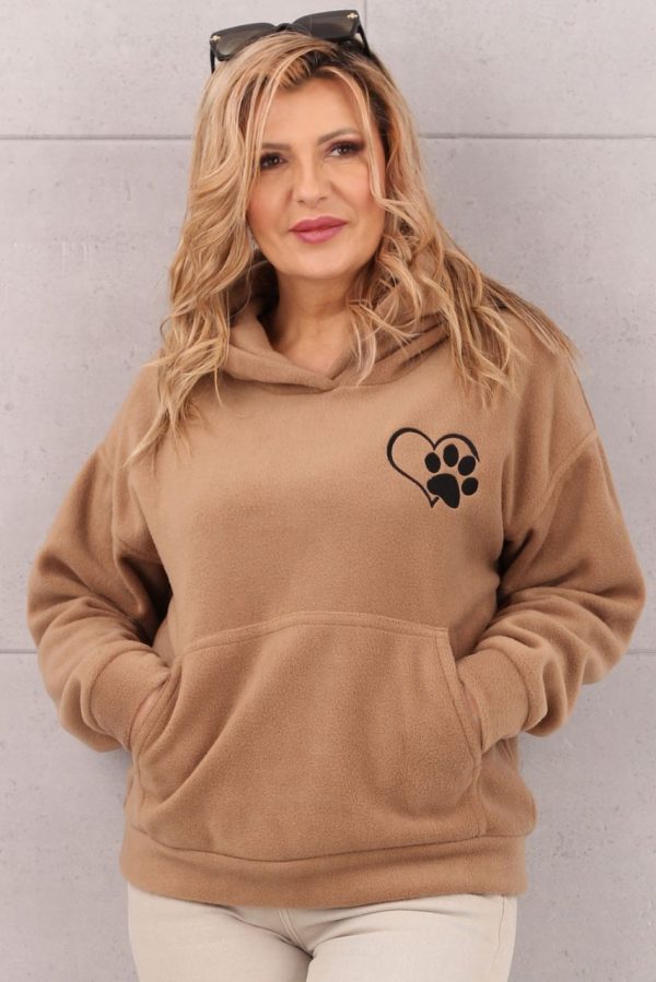 Bluza damska z kapturem wzór serce łapka brązowa