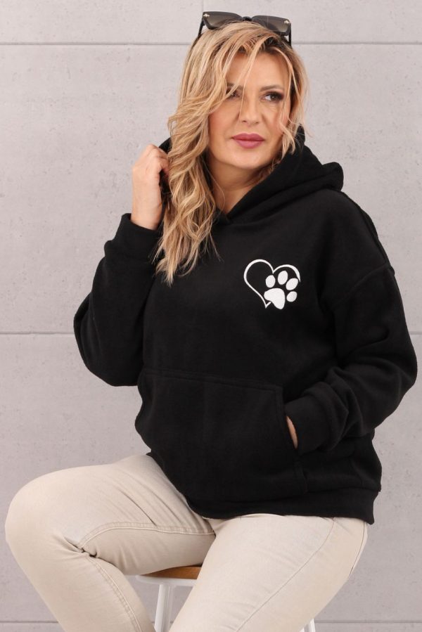 Bluza damska z kapturem wzór serce łapka czarna