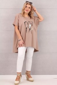 Tunika z krótkim rękawem plus size beżowa
