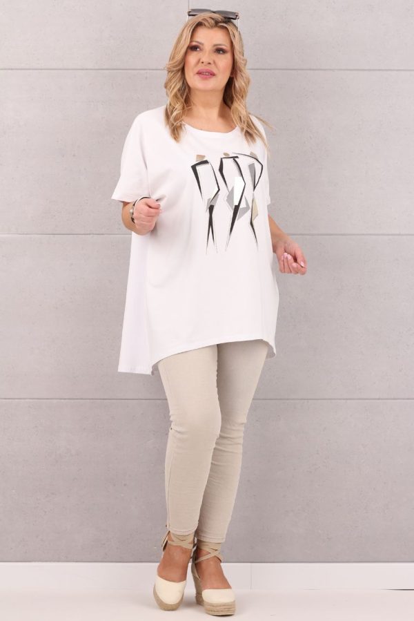 Tunika z krótkim rękawem plus size biała