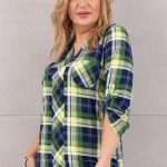 Bluzka z kieszeniami zielono-granatowa w kratkę