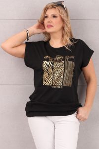 Czarna koszulka ze złotym nadrukiem