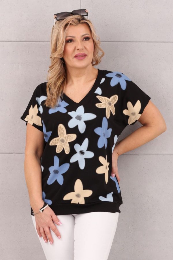 Czarna bluzka damska ze ściągaczem na dole