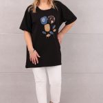 Czarna tunika z krótkim rękawem oversize w kwiaty