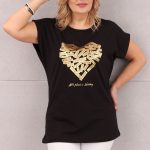 Bawełniany t-shirt damski z sercem czarny