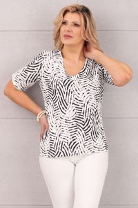 Elegancka bluzka z krótkim rękawem biało-czarna