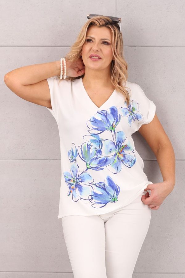 Elegancka bluzka z krótkim rękawem w kwiaty