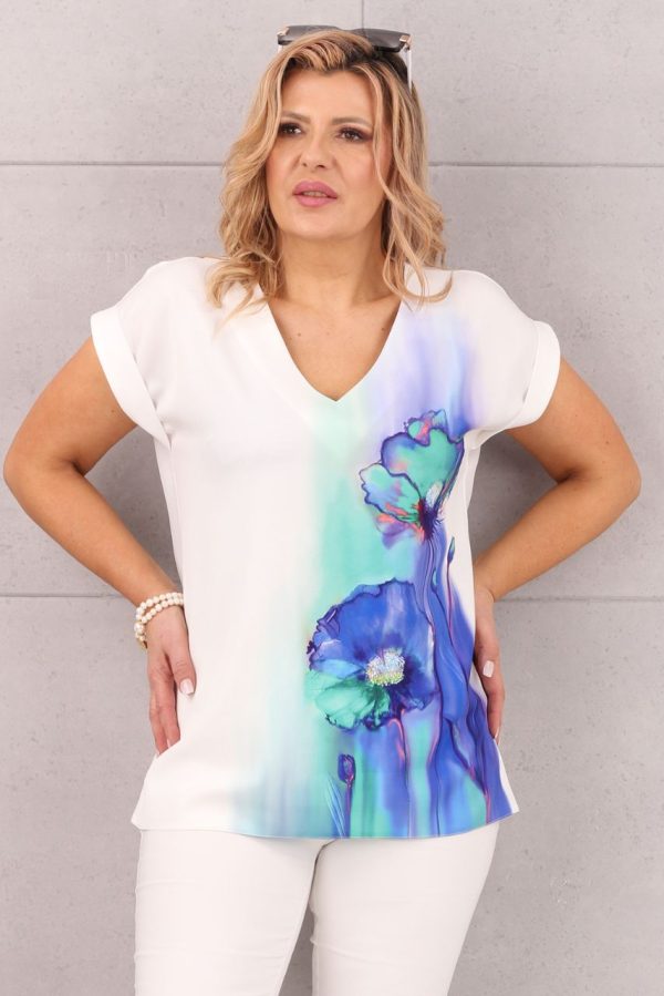 Elegancka bluzka z krótkim rękawem w maki