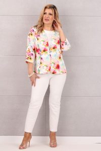 Elegancki żakiet damski w kwiaty kolorowe