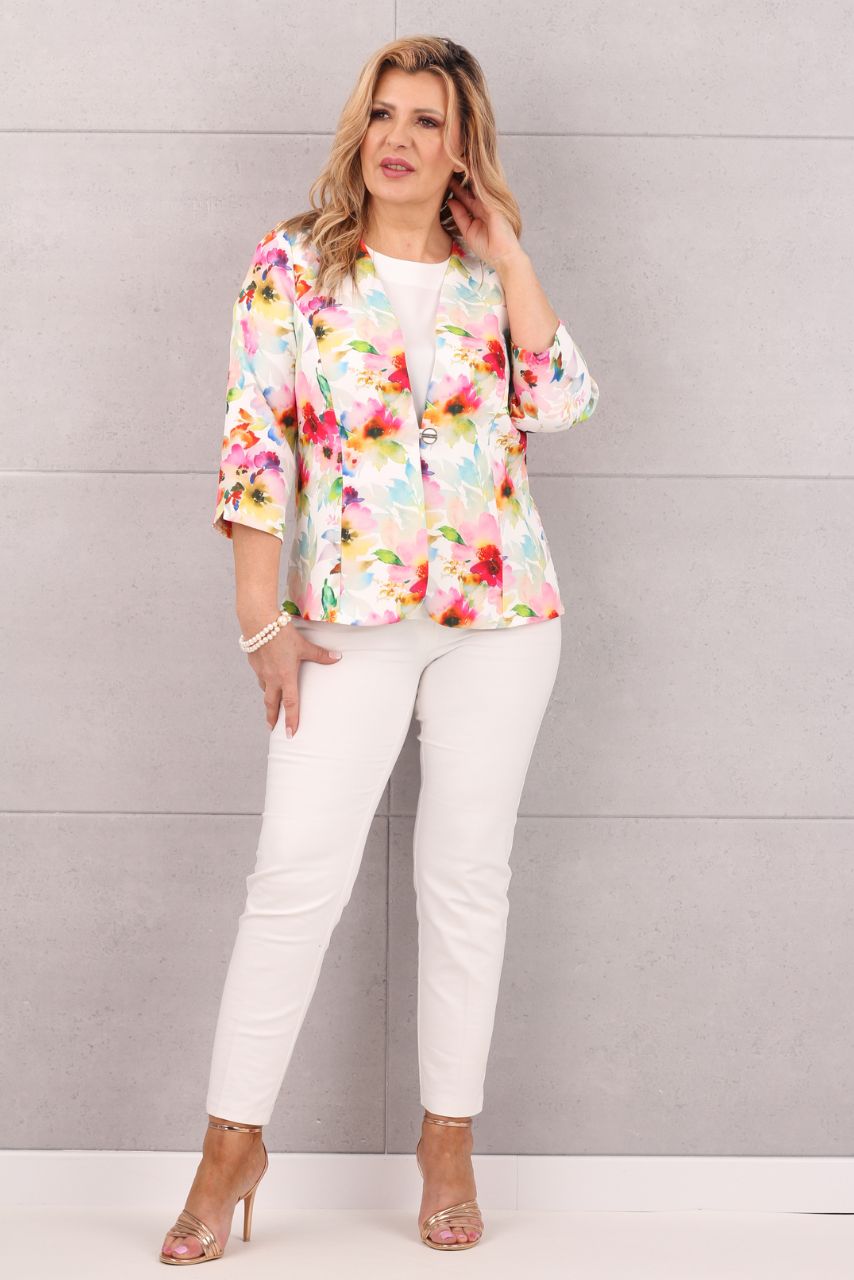 Elegancki żakiet damski w kwiaty kolorowe