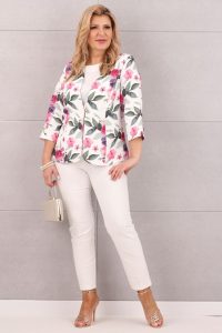 Elegancki żakiet damski w kwiaty różowe