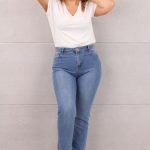 Spodnie damskie jeansy z wysokim stanem proste nogawki